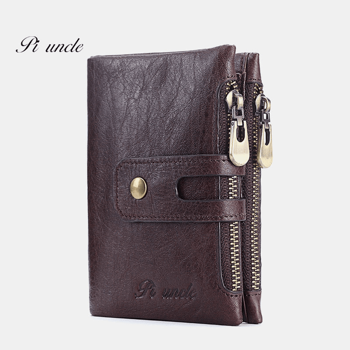 Men Retro Genuine Leather RFID Blocking Wallet 15 Card Slots Zipper Wallet - MRSLM