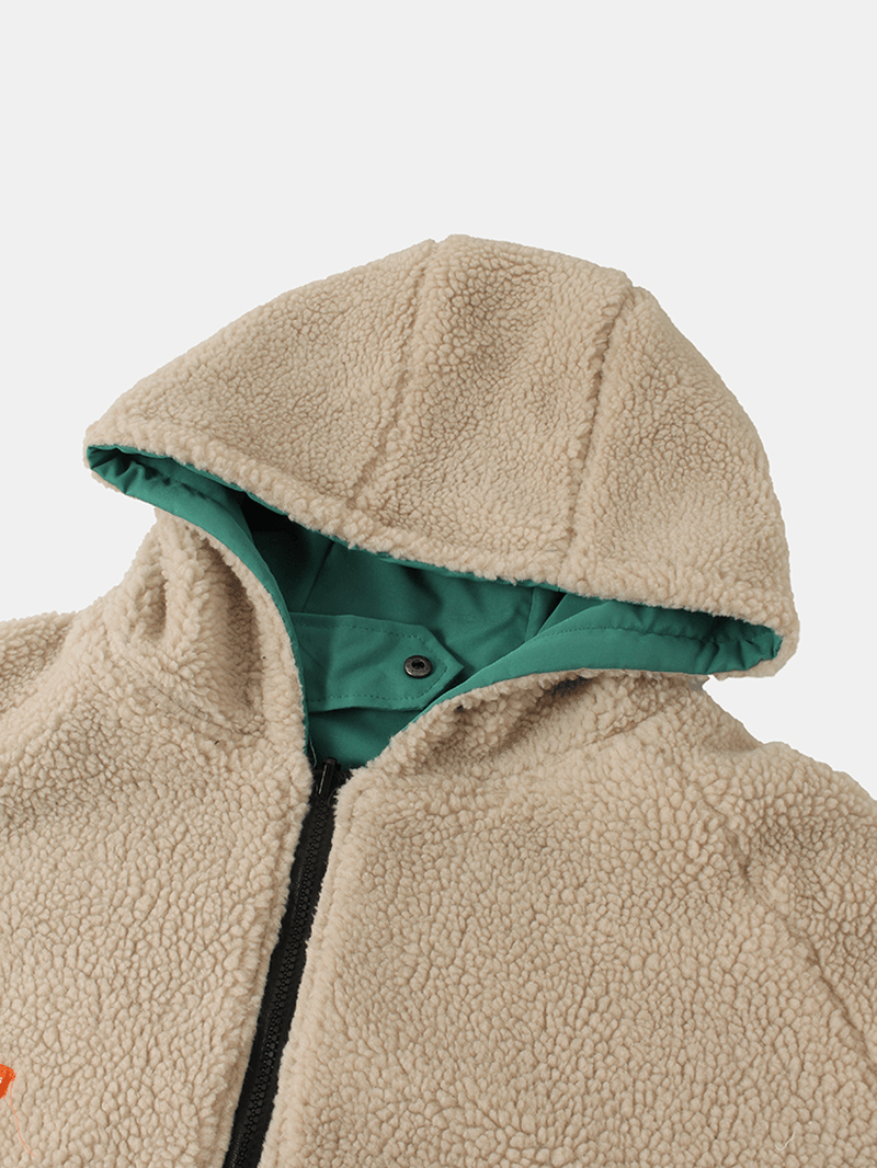 Mens Plush Solid Color Reversible Hooded Jacket with Side Pocket - MRSLM