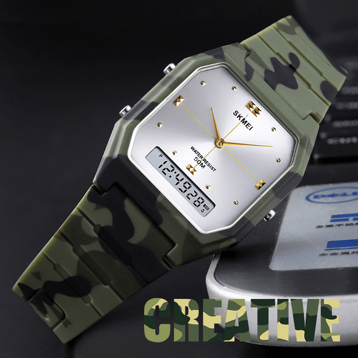 SKMEI 1604 Casual Style PU Band Dual Display Watch 5ATM Waterproof Stopwatch Women Watch - MRSLM