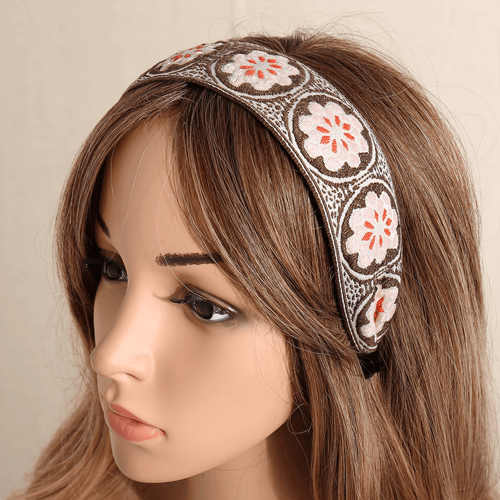 Ethnic Temperament Embroidery Flower Headband Peach Heart Fabric Embroidery Hair Band - MRSLM