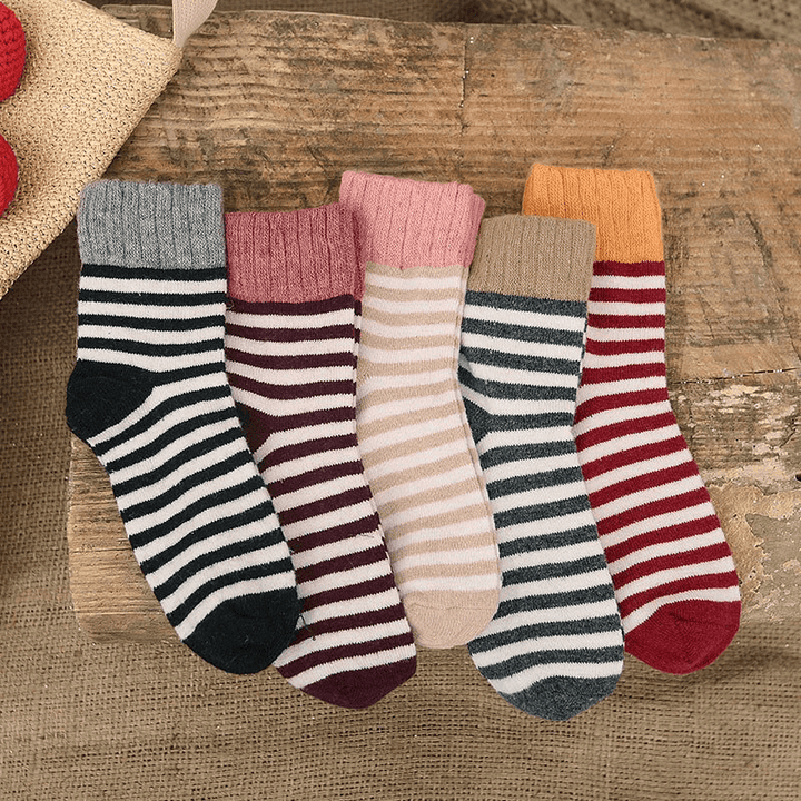 Women High Cuff Mouth Striped Wool Socks - MRSLM