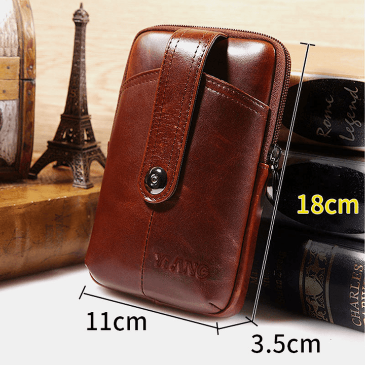 Men Genuine Leather Retro Multifunction 6 Inch Phone Bag Crossbody Bag Waist Bag - MRSLM