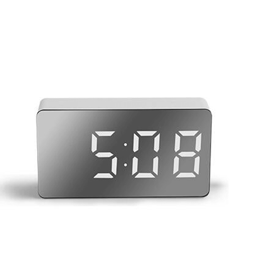 Digital USB LED Alarm Clock Mirror Snooze Display Time Night LCD Light Table Desktop for Home Decoration - MRSLM