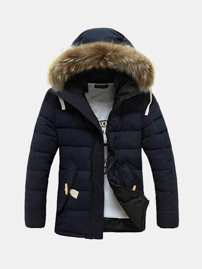 Mens Windproof Winter Thick Warm Furry Hood Parka Jacket - MRSLM