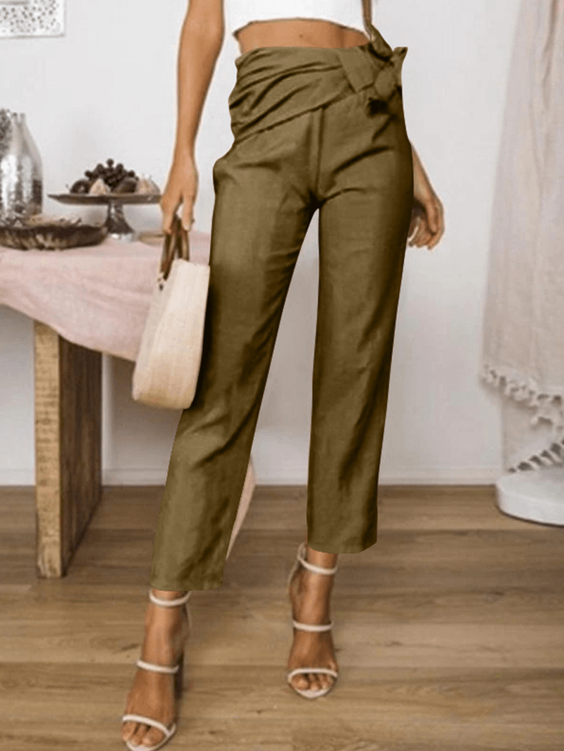 Solid Color High Waist Bandage Design Harem Casual Pants Loose Trousers - MRSLM