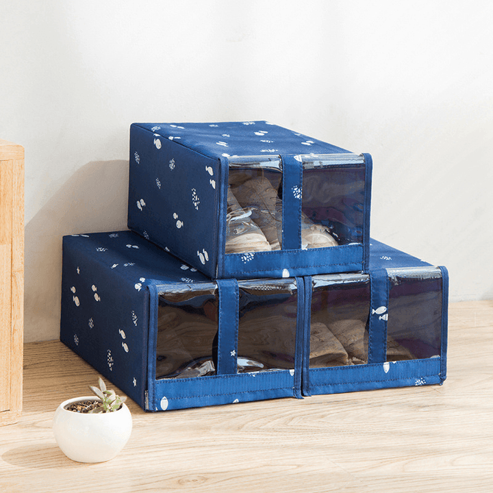 Oxford Fabric Shoe Storage Box Organizer Foldable Washable Dustproof Flip Parts Storage Box - MRSLM