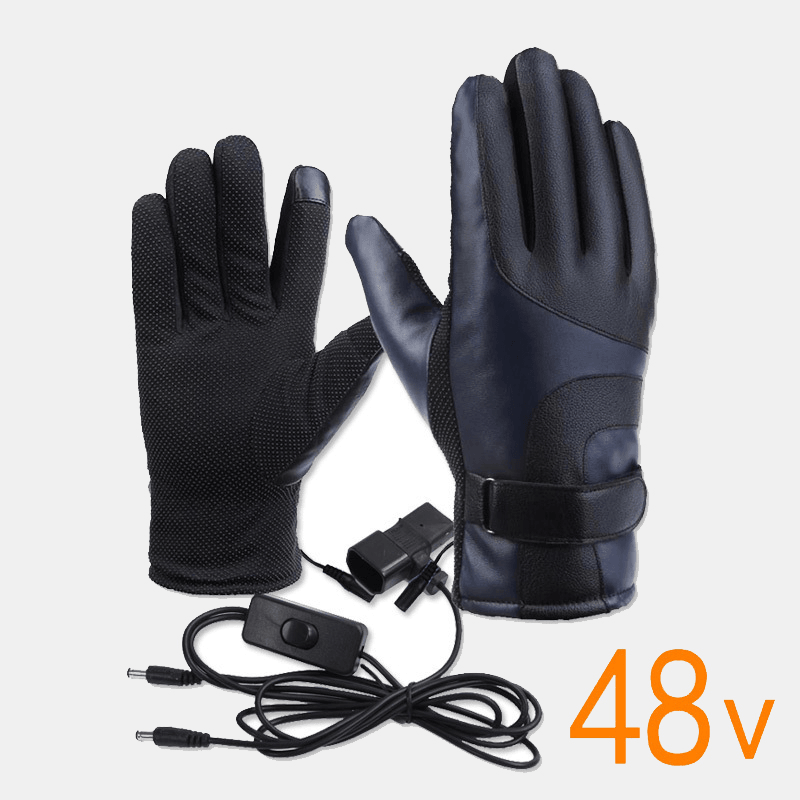 Unisex USB Charging Heating Touchscreen Outdoor Winter Electric Car Riding Keep Warm Waterptoof Windproof Leather Gloves - MRSLM