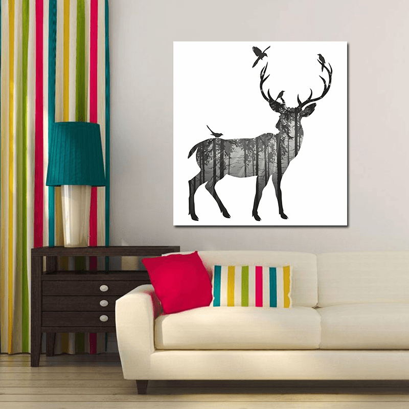 Miico Hand Painted Oil Paintings Simple Style-C Side Face Deer Wall Art for Home Decoration Paintings - MRSLM