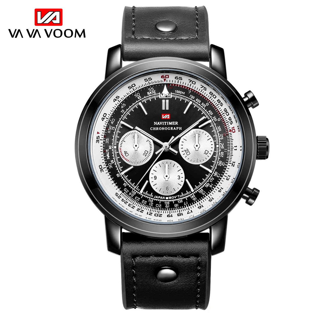 VAVA VOOM VA-207 Business Large Dial Genuine Leather Strap Chronograph Waterproof Men Quartz Watch - MRSLM