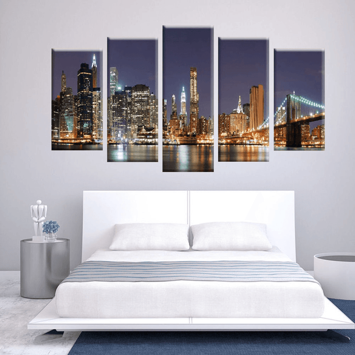 5Pcs Cityscape Night Canvas Art Print Paintings Picture Home Wall Decor - MRSLM