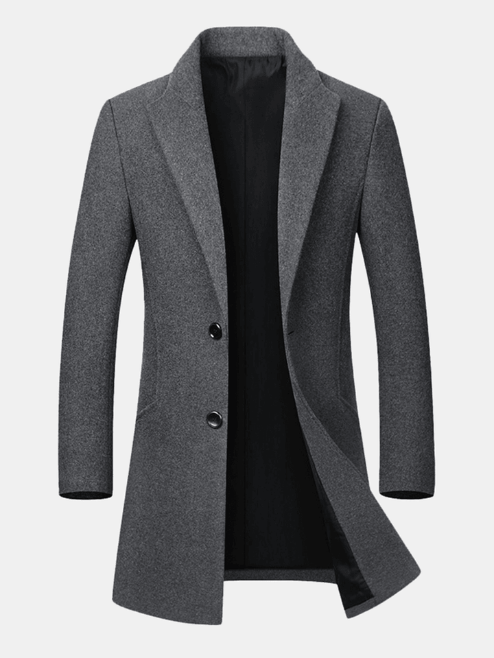 Mens Business Casual Woolen Trench Coat Mid-Long Single Breasted Slim Fit Coat - MRSLM