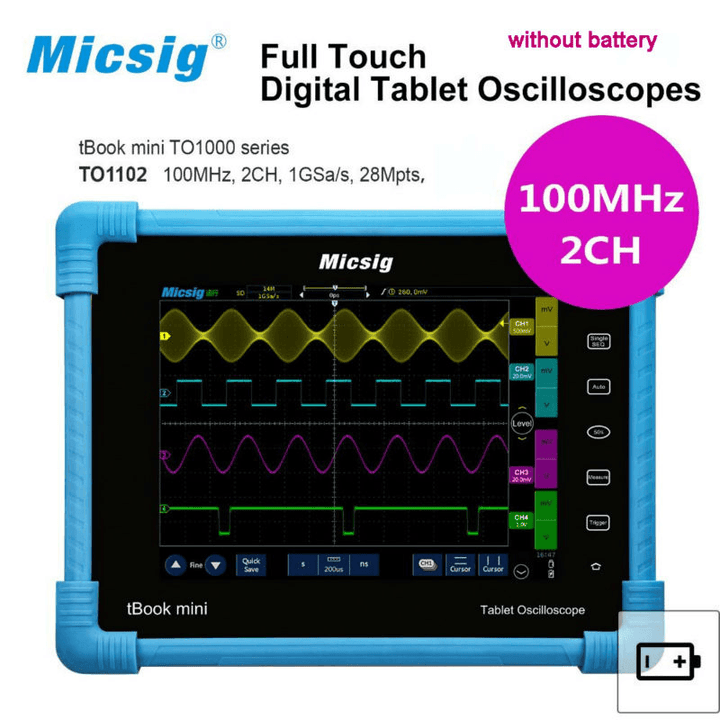 Micsig TO1102 Digital Tablet Oscilloscope 100Mhz 2CH 28Mpts Automotive Diagnostic Touchscreen Digital-Oscilloscope - MRSLM