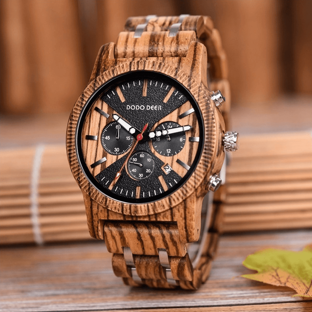 DODO DEER C08 Fashion Date Display Stopwatch Calendar Wooden Men Quartz Watch - MRSLM