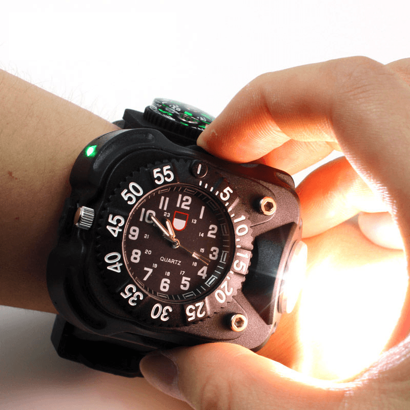 XPE Q5 LED IPX6 Waterproof Multifunction Wrist Watch Flashlight Bicycle Torch Light USB Charging - MRSLM