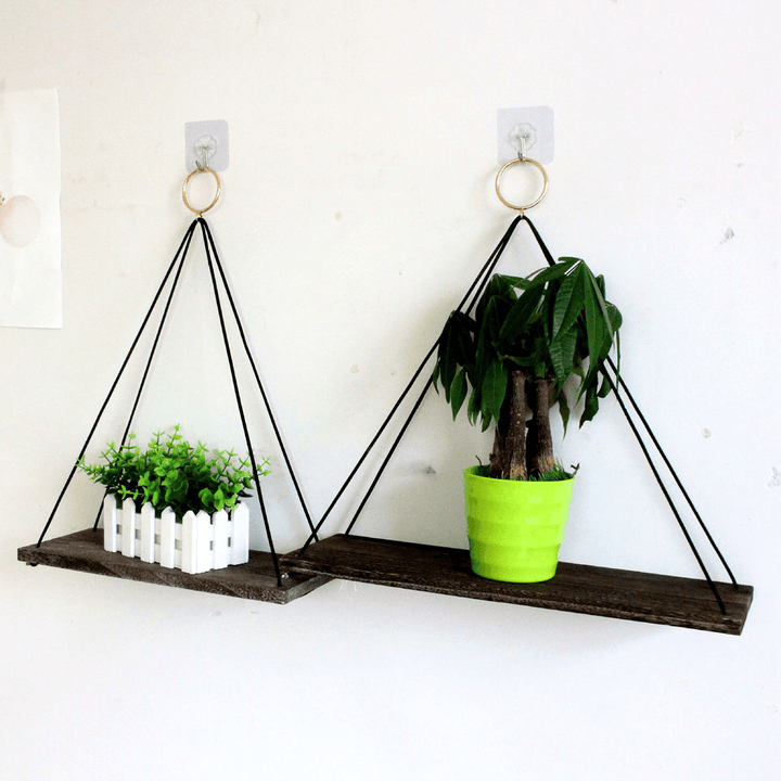 Hanging Shelf Storage Holder Plant Rack Wooden Bedroom Wall Mounted Organizer - MRSLM