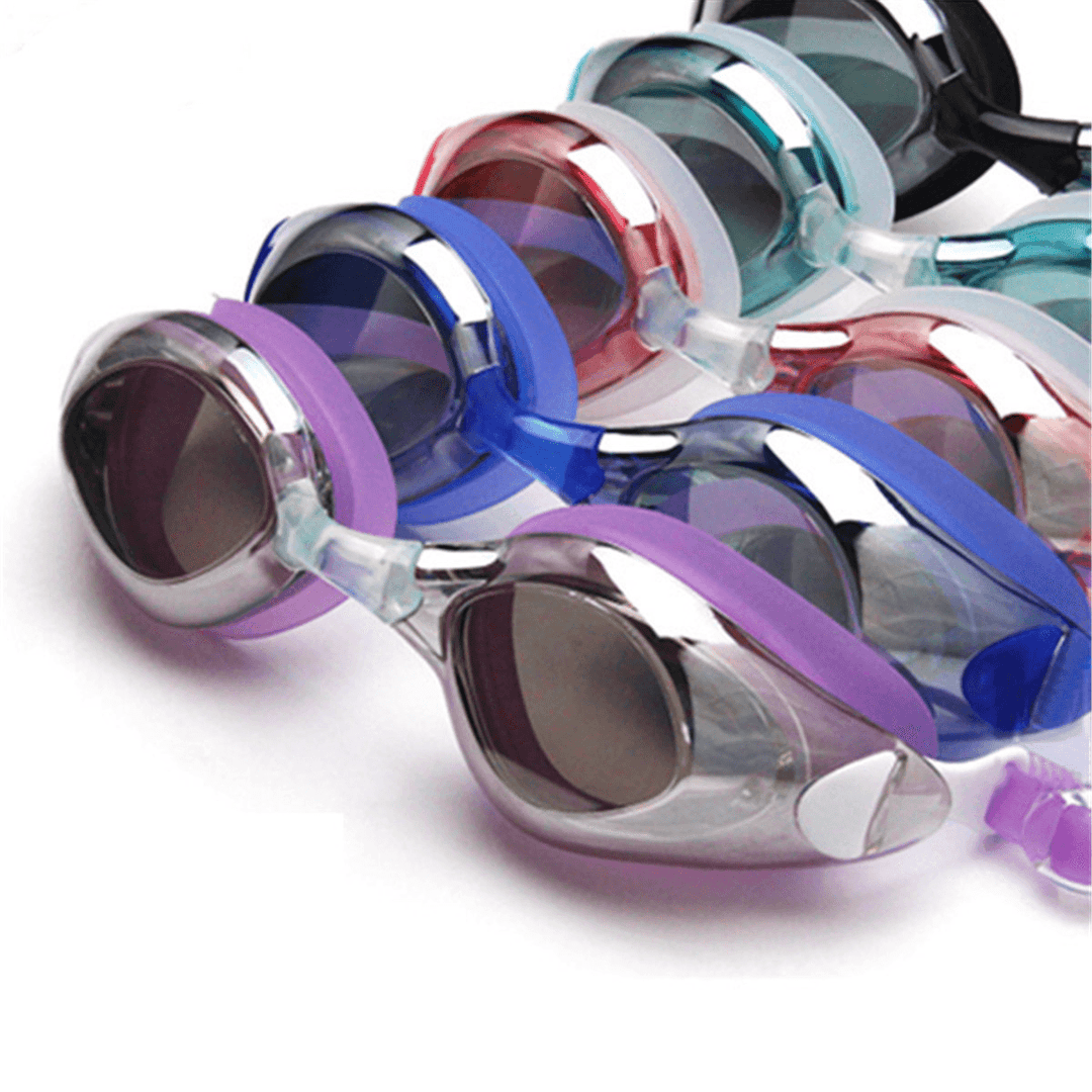 Swimming Goggles with Earplug Waterproof anti Fog Mirrored Large Frame HD Goggles for Men Women - MRSLM