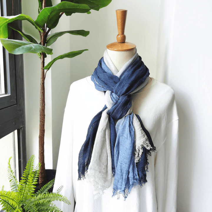 Women Cotton Gradient Color Natural Fold Silk Scar Casual Neck Protection Literary Style Scarf - MRSLM