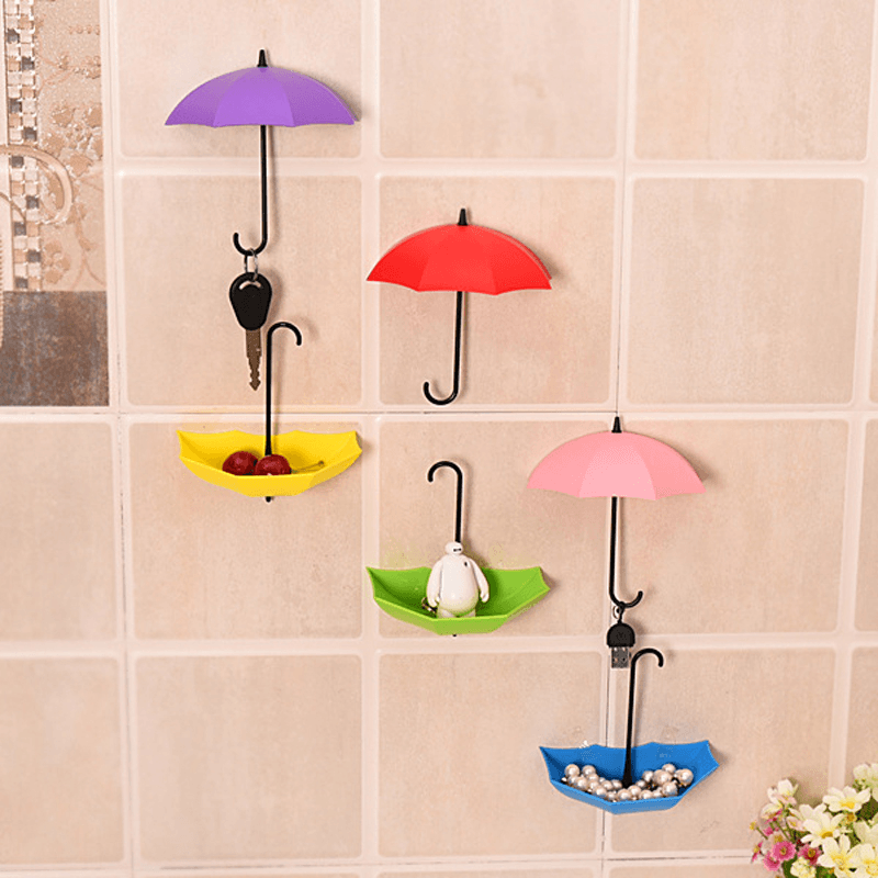 Honana 3Pcs Colorful Umbrella Shaped Creative Hanger Decorative Holder Pasties Wall Hook for Kitchen Bathroom Accessories Set - MRSLM