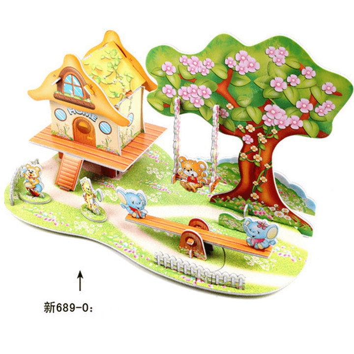 Children'S 3D Three Dimensional Puzzle Paper Educational Toys Diy Building Hut - MRSLM