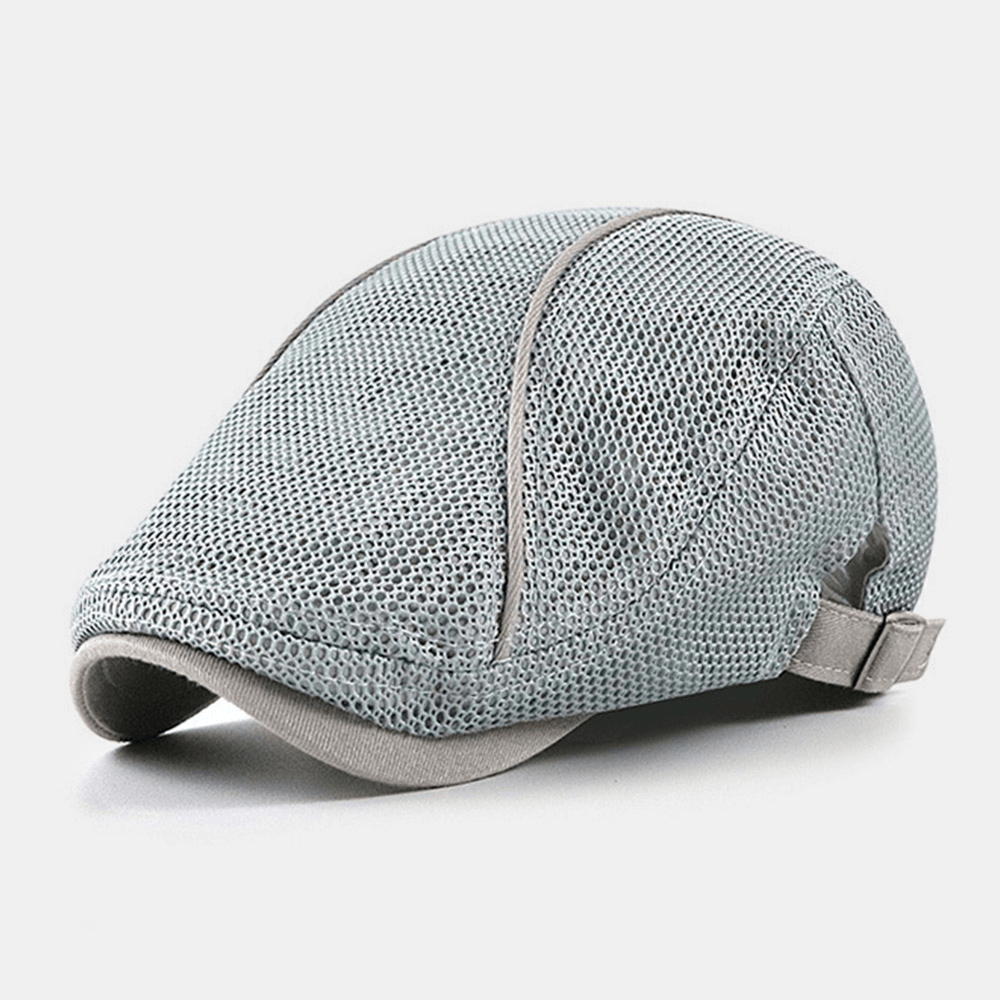 Men Dacron Solid Color Mesh Breathable Sunscreen Beret Flat Cap - MRSLM