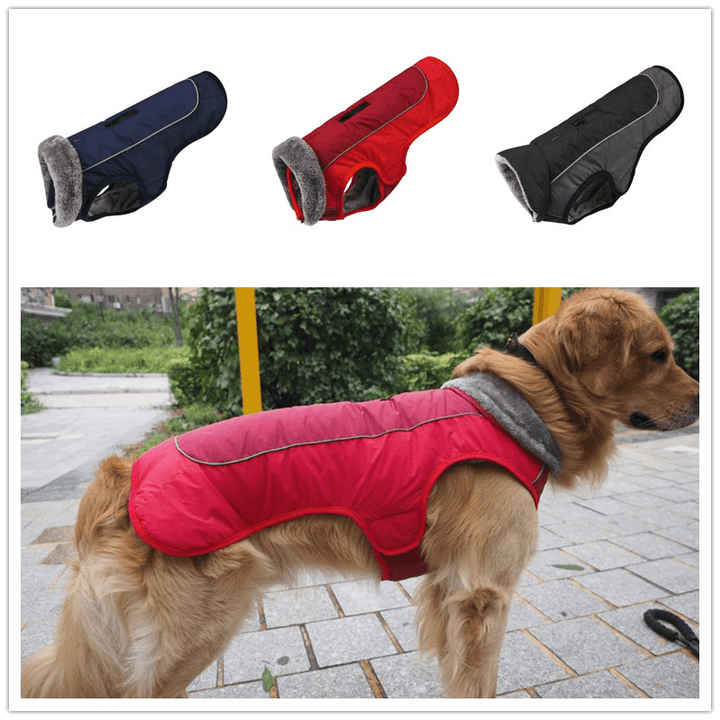 Winter Waterproof Dog Clothes Dog Jacket Vest Pet Warm Padded Coat Fur Collar - MRSLM