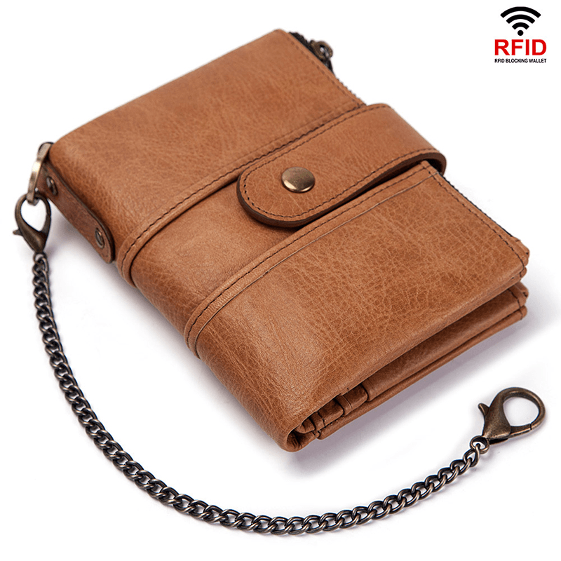 GZCZ Men RFID Genuine Leather Coin Bag Detachable Card Holder Wallet - MRSLM