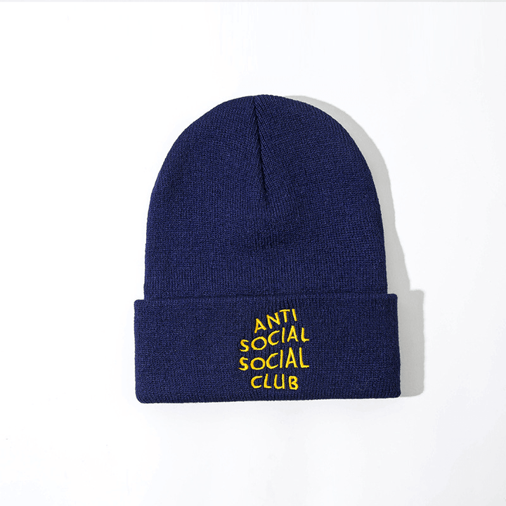 Unisex Solid Anti-Social Print Knitted Wool Hat Skull Cap Beanie - MRSLM