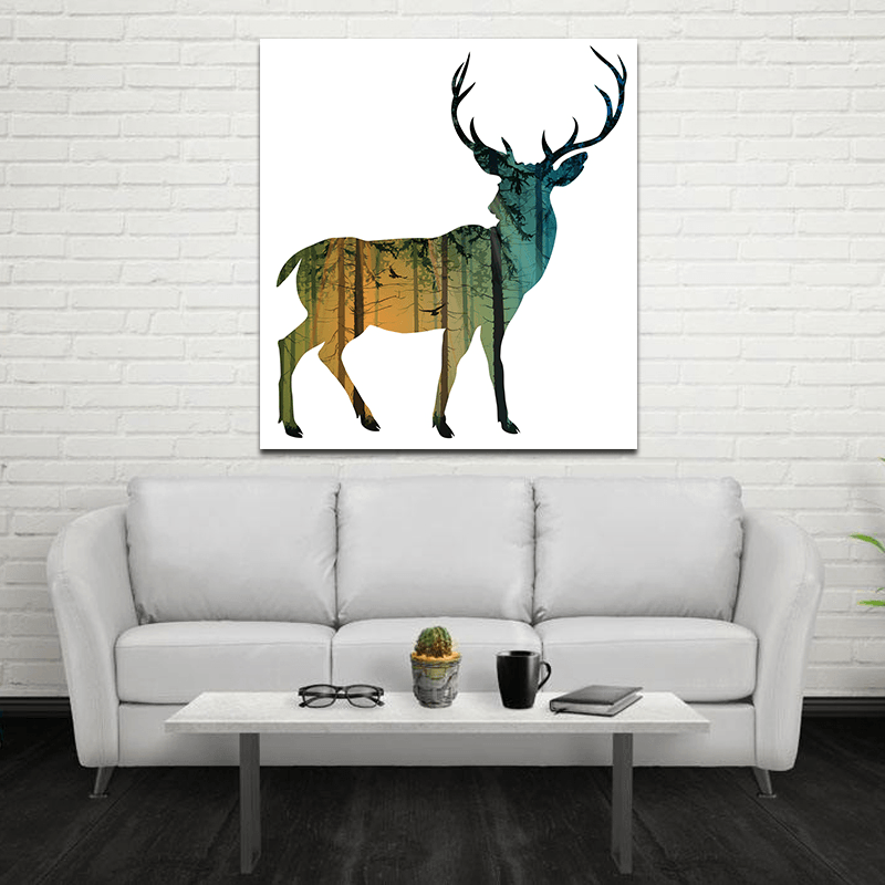 Miico Hand Painted Oil Paintings Simple Style-D Side Face Deer Wall Art for Home Decoration Paintings - MRSLM