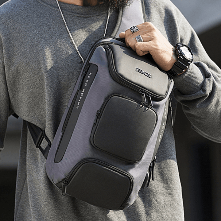 BANGE BG-7086 8L Men Sling Bag with USB Charging Port Oxford Cloth Chest Shoulder Crossbody Bag Oxford Cloth Multipurpose Travel Rucksack - MRSLM