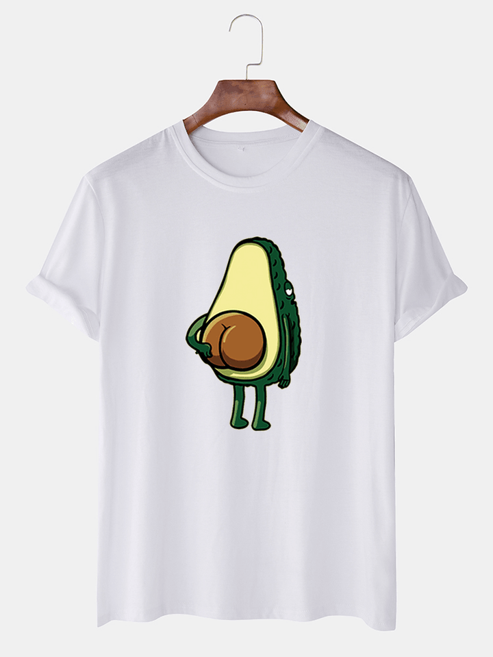 Mens Funny Cartoon Avocado Printed Casual O-Neck Short Sleeve T-Shirts - MRSLM