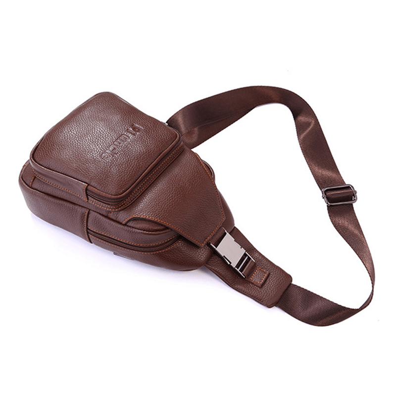 Retro Men Casual Outdoor Sport Genuine Leather Chest Bag Crossbody Bag - MRSLM