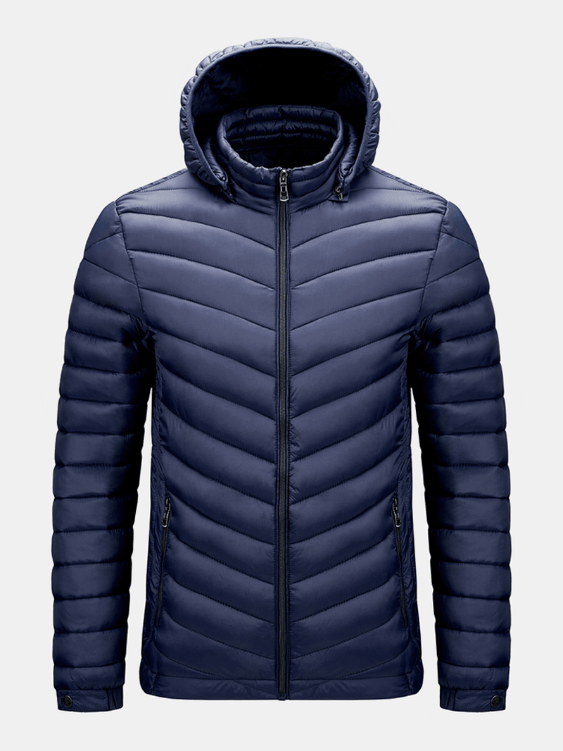 Mens Detachable Hooded Warm Long Sleeve Solid Color down Jacket - MRSLM