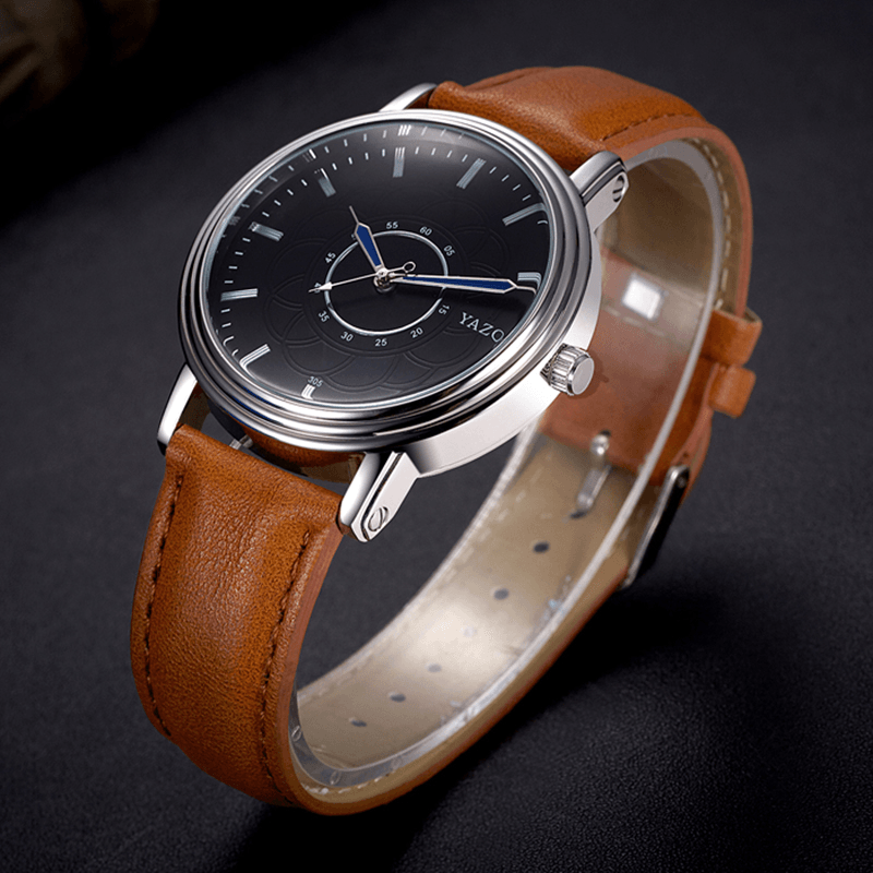 YAZOLE 305 Leisure Style Leather Band Quartz Watch Ultra Thin Men Wrist Watch - MRSLM