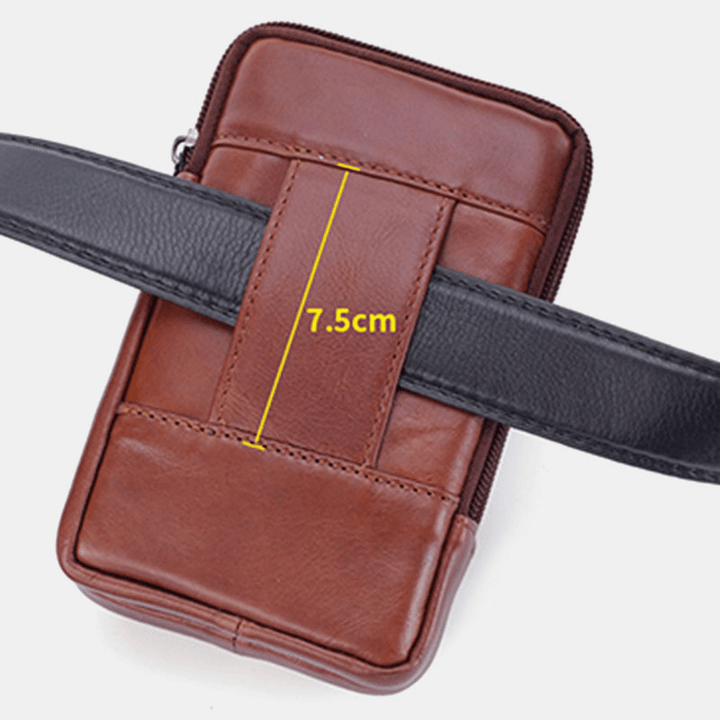 Men Genuine Leather Multi-Pocket Casual Waist Bag 6.3 Inch Phone Bag EDC Bag - MRSLM