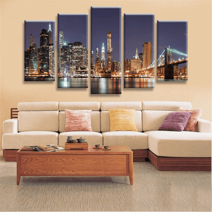 5Pcs Cityscape Night Canvas Art Print Paintings Picture Home Wall Decor - MRSLM