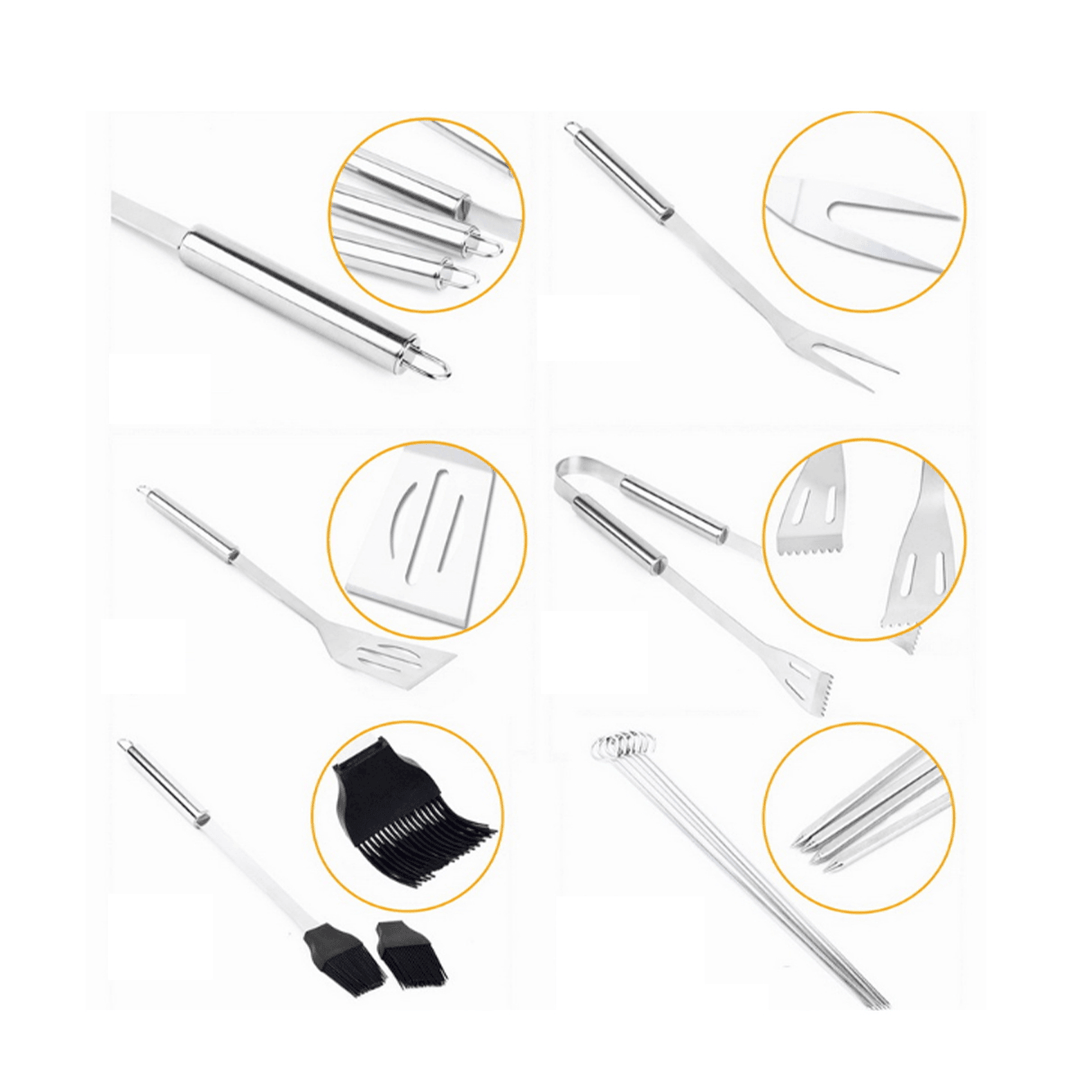 18 Pcs Tableware Stainless Steel BBQ Tools Long Fork BBQ Clip Brush Steel Stick Shovel Barbecue Cooking Tools - MRSLM