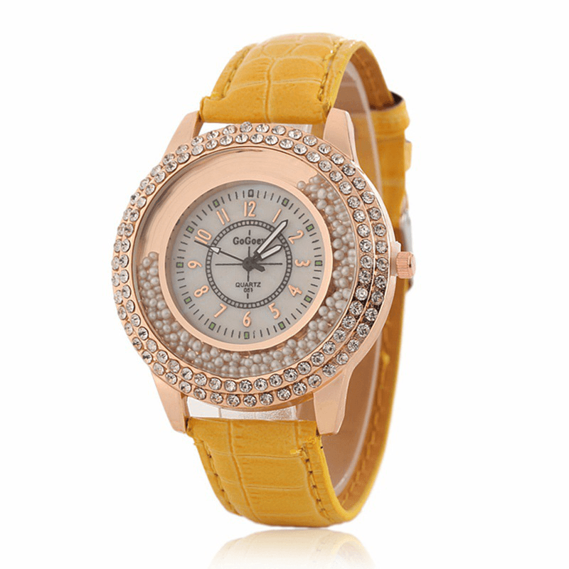 Fashion Ladies Dress Colorful Leather Band Crystal Women Quartz Watch - MRSLM