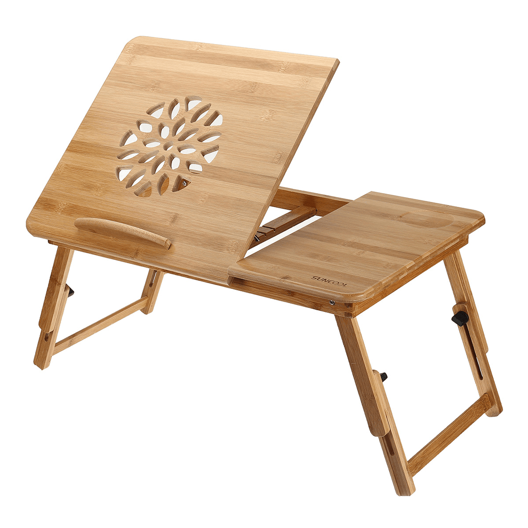 Nature Bamboo Laptop Table Simple Computer Desk with Fan for Bed Sofa Folding Adjustable Laptop Desk - MRSLM