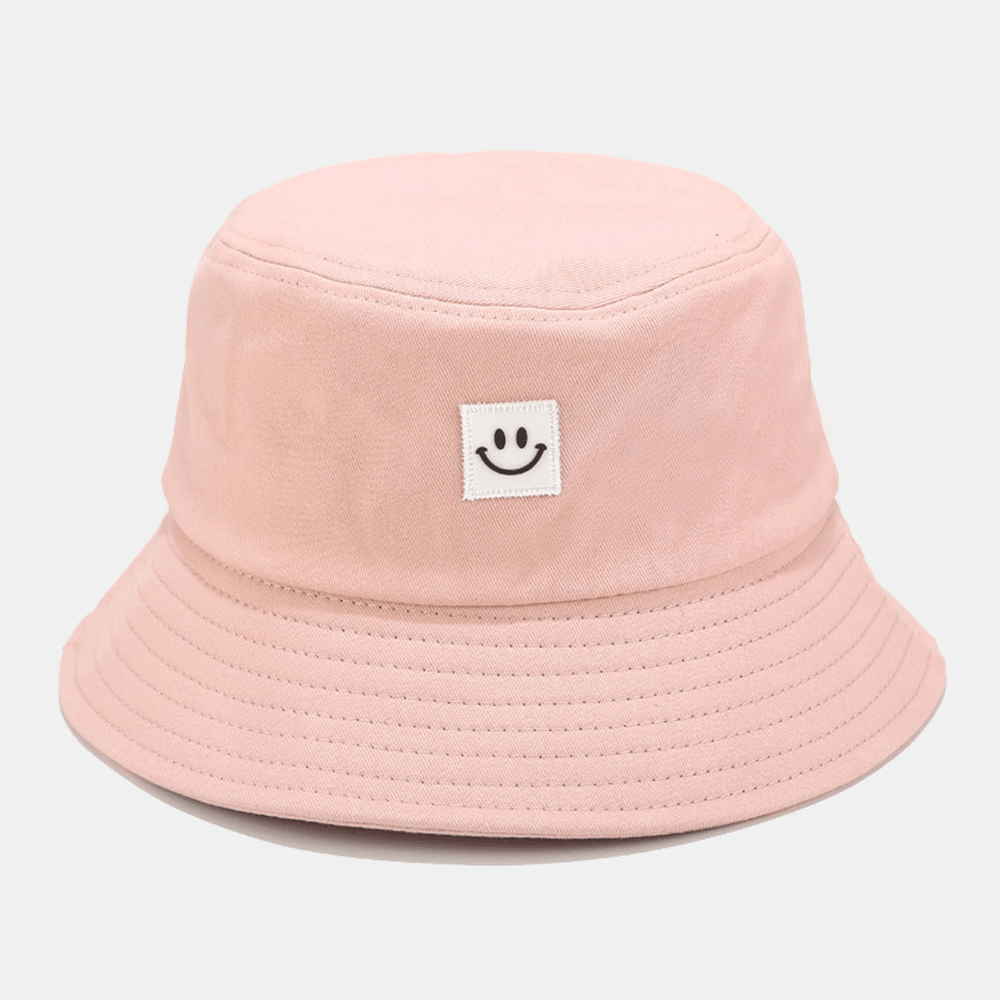 Unisex Smile Pattern Patch Wide Brim Sun Hat All-Match Outdoor Casual Sunshade Bucket Hat - MRSLM