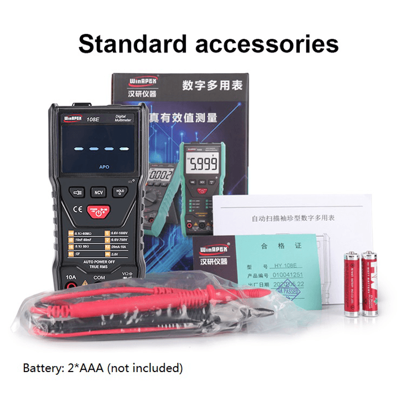 Winapex 108E 6000 Counts Automatic Scanning Ture RMS Digital Multimeter Automatic Identification Test AC/DC Voltage Current Resistance Continous Measurement - MRSLM