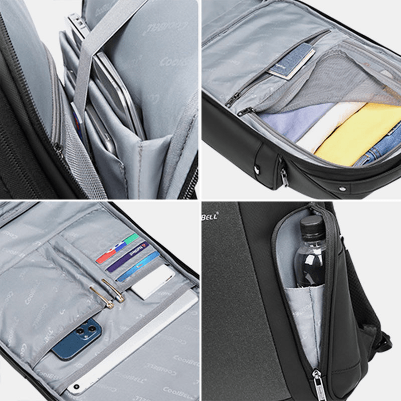 Men Large-Capacity Multiple Compartments Hard Shell Backpack Business Multifunction Waterproof 15.6 Inch Computer Bag - MRSLM