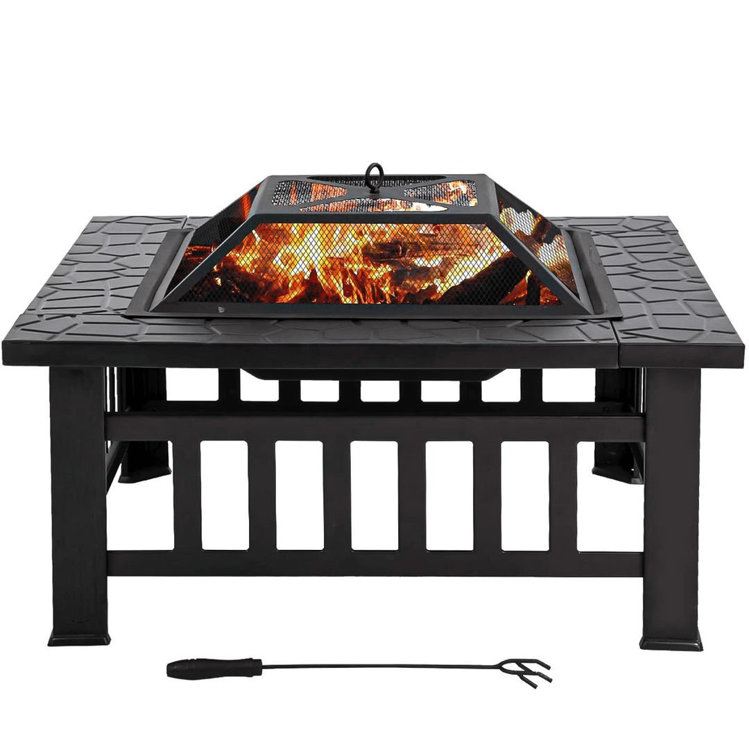 Square Fire Pit BBQ Grill Brazier Garden Warmer Heater Table Stove Outdoor Camping Patio - MRSLM