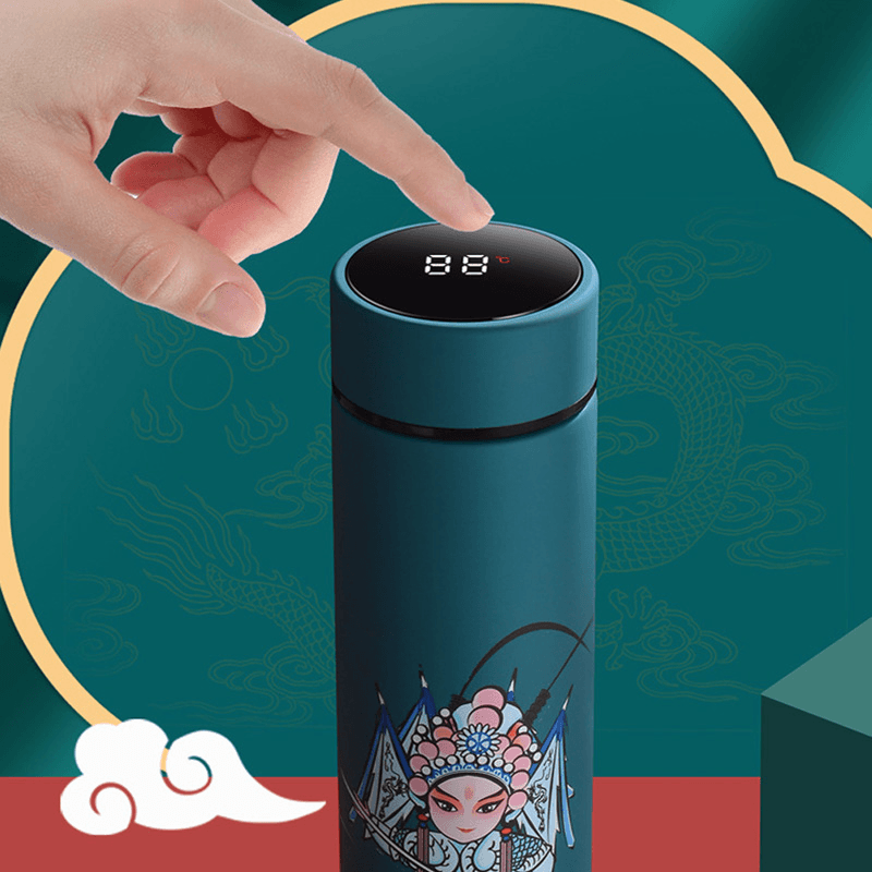 Ipree® 500ML Intelligent Thermos Cup 304 Stainless Steel Creative Chinese Style Portable Water Bottle Companion Gift - MRSLM