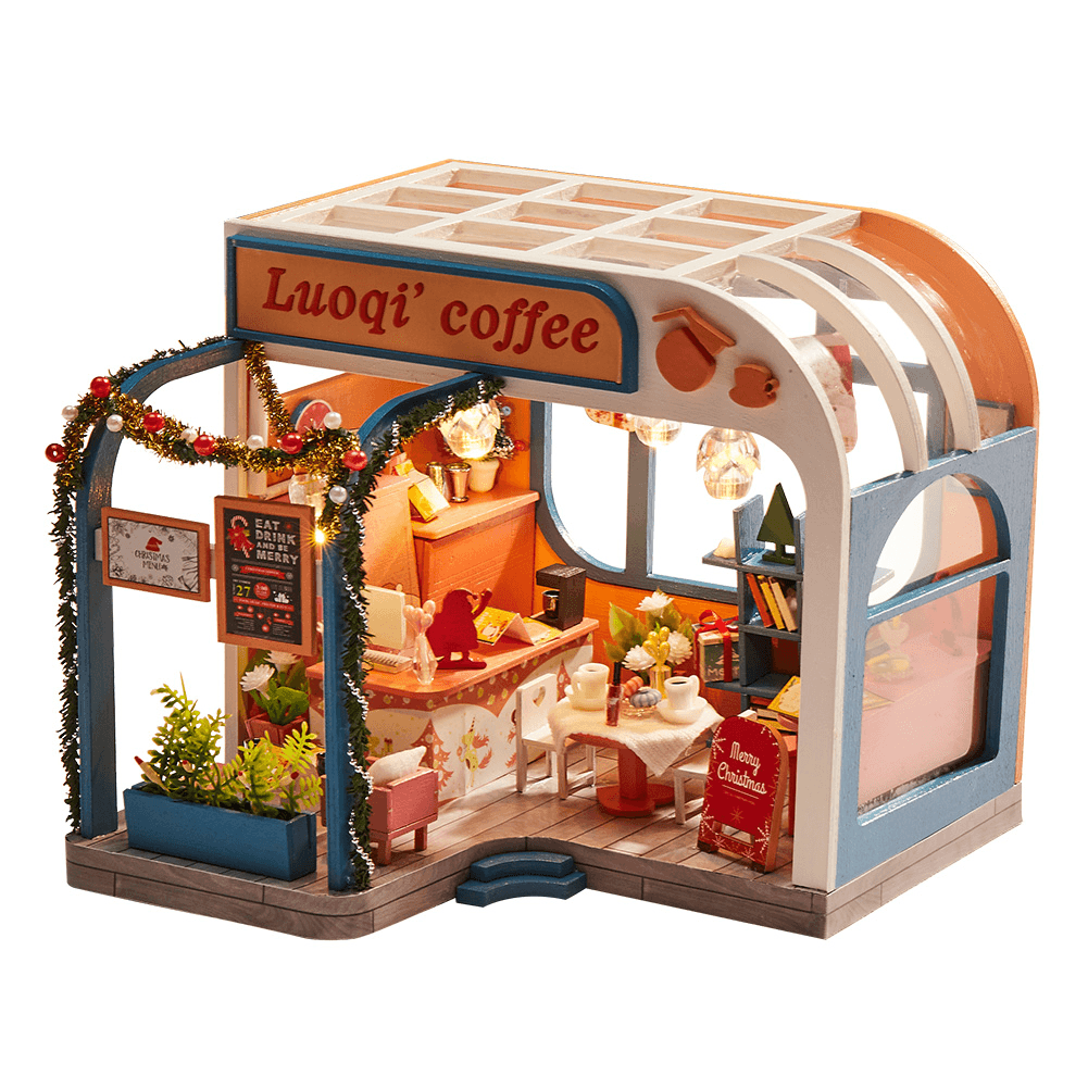 Iiecreate K-046 DIY Assembled Luoqi Coffee Cabin Doll House Christmas Gifts Model Toy - MRSLM