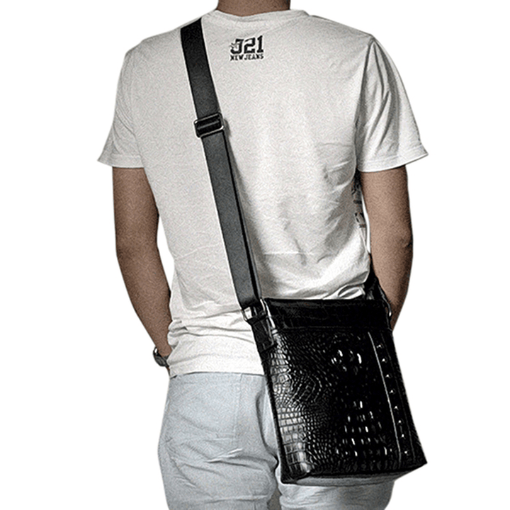 Men Genuine Leather Alligator Pattern Shoulder Bag Leisure Business Crossbody Bag Briefcase - MRSLM