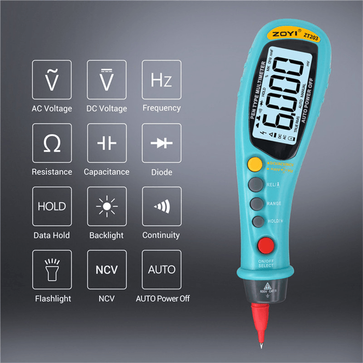 ZT203 6000 Word Display Smart Portable Table One-Hand Button Operation Digital Multimeter - MRSLM