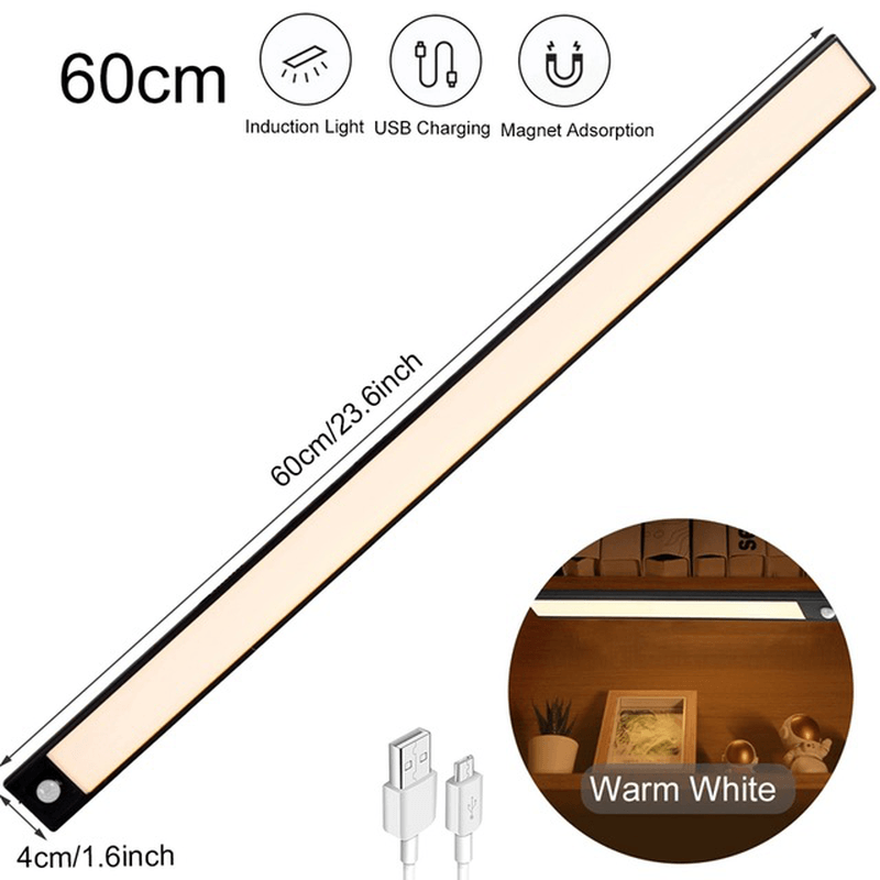 20/40/60CM Body Sensing Small Night Light USB Charging Lamp LED Portable Strip Light for Bedroom Wardrobe Bookcase Stairs - MRSLM