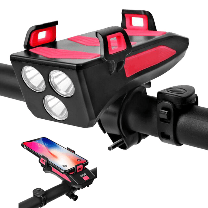 BIKIGHT Multi-Function 4 in 1 Bicycle Light USB Rechargeable LED Bike Headlight + Horn + Phone Holder + Power Bank Outdoor Cycling Lamp - MRSLM