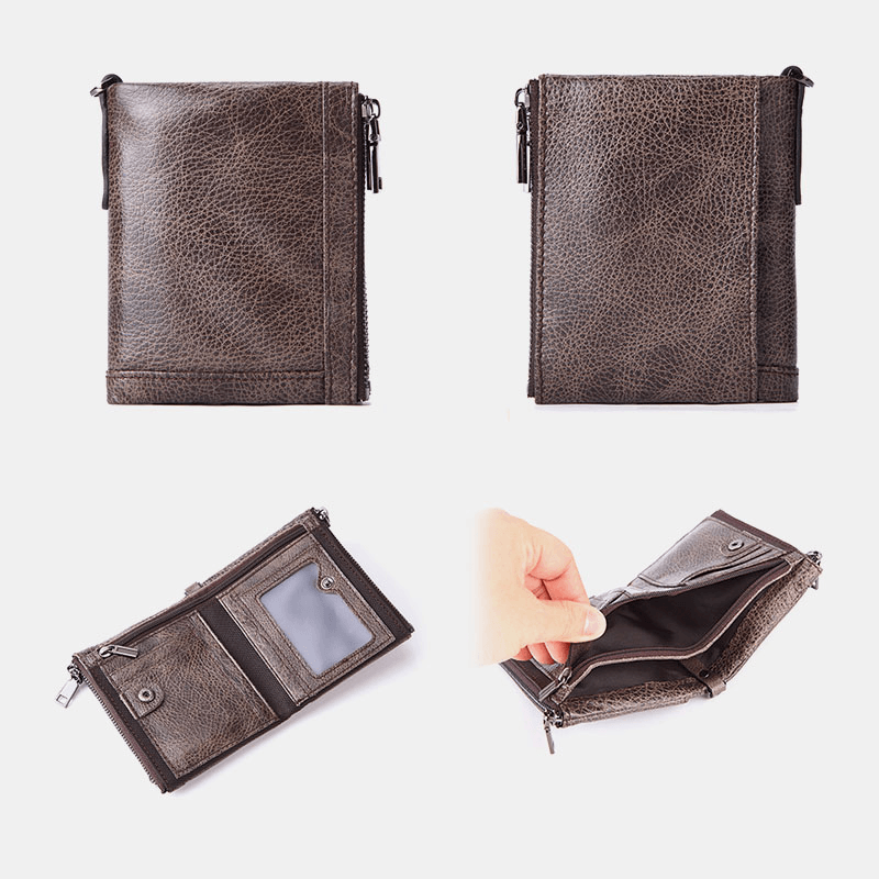 Men Genuine Leather Cowhide RFID Blocking Anti-Theft Retro Business Card Holder Wallet - MRSLM