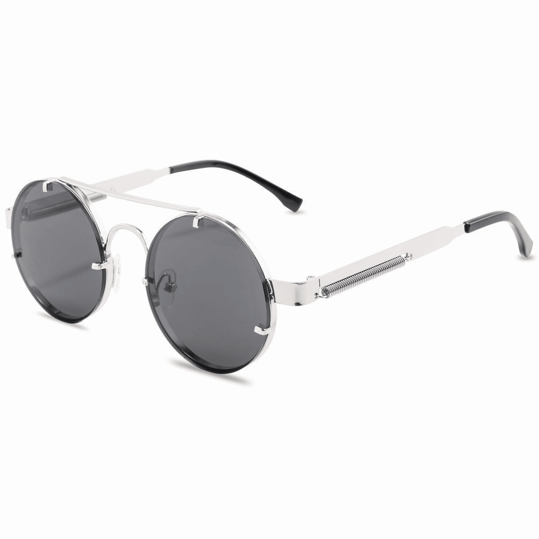 Punk Retro round Frame Sunglasses with Spring Temples - MRSLM